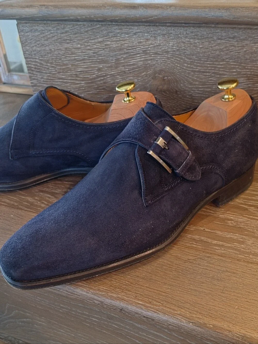 Magnanni Navy Suede Single Monk Strap Oxfords